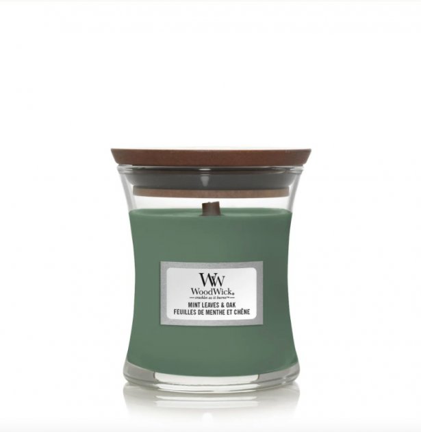 Ароматична свічка з нотами м'яти та дуба Woodwick Mini Mint leaves & Oak 85 г Ароматична свічка з нотами м'яти та дуба Woodwick Mini Mint leaves & Oak 85 г